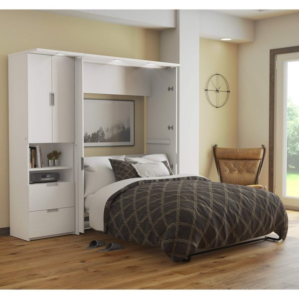 Bestar Lumina Full Murphy Bed with Storage Cabinet (82W), White 85898-17